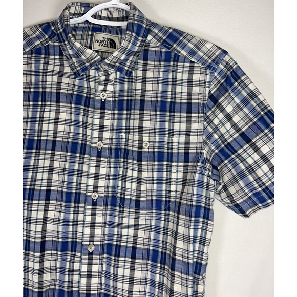 The North Face Shirt Mens Small Blue White Plaid Button Up Short Sleeve Casual - Picture 3 of 9